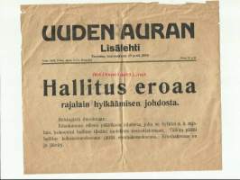 Uuden Auran Lisälehti Turussa 17.11.1920 / Hallitus eroaa