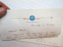 In flight... Pan Am Jet Clipper - Atlantin ylilennolla v. 1969 kirjoitettu kirje kuorineen, lähetetty Suomeen New Yorkista -letter with envelope