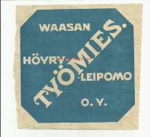 Työmies ( näkkileipä )-  tuote-etiketti  painettu Björkellin kivipainossa 1900-luvun alku