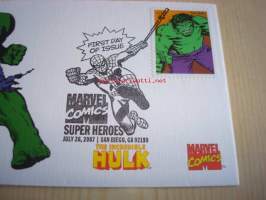 Hulk, Marvel Comics Super Heroes, 2007, USA, ensipäiväkuori, FDC, hieno. Katso myös muut kohteeni, mm. noin 1 200 erilaista amerikkalaista ensipäiväkuorta