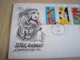 Wild Animals, 1992, USA, ensipäiväkuori, FDC, hieno, 5 erilaista postimerkkiä. Katso myös muut kohteeni, mm. noin 1 200 erilaista amerikkalaista