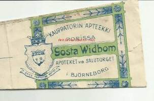 Kauppatorin Apteekki Porissa Gösta Widbom 1949  - resepti signatuuri