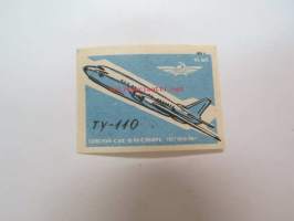 TU-110 lentokone -neuvostoliittolainen tulitikkuetiketti - Soviet matcbox label
