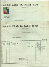Lakka- väri- ja tapetti Oy Turku 1936 - firmalomake  2 eril