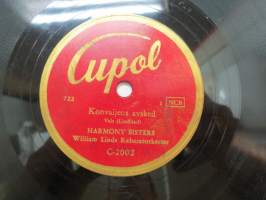 Cupol C-2002 Harmony Sisters - Konvaljens avsked (Kielon jäähyväiset) / Jag gungar på högsta grenen -savikiekkoäänilevy - 78 rpm record