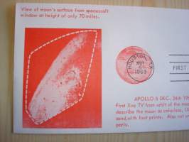 Apollo 8, 1969, USA, ensipäiväkuori, FDC, hieno. Katso myös muut kohteeni, mm. noin 1 200 erilaista amerikkalaista ensipäiväkuorta 1920-luvulta 2000-luvulle.