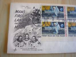 Apollo 11, 1969, USA, ensipäiväkuori, FDC, hieno, neljällä postimerkillä. Katso myös muut kohteeni, mm. noin 1 200 erilaista amerikkalaista ensipäiväkuorta