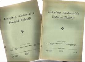 Teologinen aikakauskirja / Teologinen julkaisuseura.Rinnakkaisnimeke:Teologisk tidskrift 1951 ; 1  ja  1953; 1- 4  yht 5 kpl