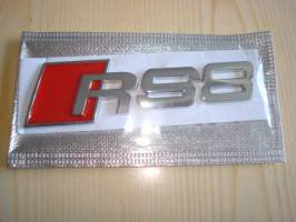 Audi RS8 automerkki, käyttämätön, tarrakiinnitteinen.