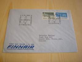 Finnair Aero Oy, 1963, ensipäiväkuori, FDC, lähetetty Kanadaan. Katso myös muut kohteeni, mm. noin 1 200 erilaista amerikkalaista ensipäiväkuorta 1920-luvulta