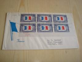 WWII, 2. maailmansota, Overrun Country / miehitetyt valtiot, Ranska, 1943, USA, ensipäiväkuori, FDC, kuudella postimerkillä. Katso myös muut kohteeni, minulla