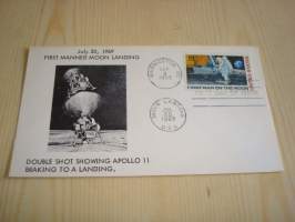 Apollo 11, 1969, USA, ensipäiväkuori, FDC, harvinaisempi kuorimalli. Katso myös muut kohteeni, minulla on myynnissä mm. noin 1 200 erilaista amerikkalaista