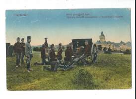 Unkarin tykistöä   -tykkipostikortti, postikortti kulkenut 1918