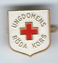 Ungdomens Röda Korset  - vanha  lukkoneulamerkki  rintamerkki    - Ungdomens Röda Kors  = Nuorion Punainen Risti peru:stettiin  Ruotsiin  1921 prinssi  Carlin