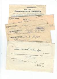 Sotavakuutusmaksu ym kuitteja 1940-luvulta n 8 kpl firmalomake