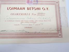 Loimaan Betoni Oy, Loimaa 1942, 500 mk, Oskari Heikkilä, nr 719 -osakekirja / share certificate