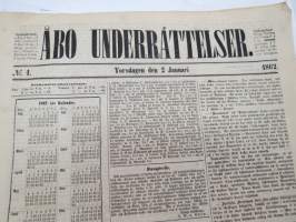 Åbo Underrättelser, torsdagen den 2 januari 1862 + lördagen den 4 januari + torsdagen den 9 januari - 3 stycken hela och ett klippt tidning tillsammans -3 kpl