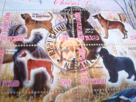 Koira, 4 postimerkin arkki, leimattu, vuodelta 2012, Tchad, hieno. Katso myös muut kohteeni mm. noin 1200 erilaista amerikkalaista ensipäiväkuorta 1920-luvulta