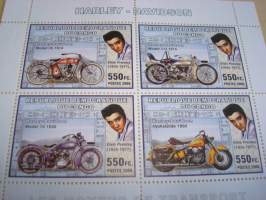 Harley-Davidson &amp; Elvis Presley, 4 postimerkin arkki, leimaaton, vuodelta 2006, Kongo, hieno. Katso myös muut kohteeni mm. noin 1200 erilaista amerikkalaista