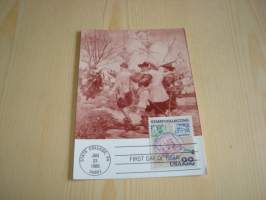 Stamp Collecting, kuva-aiheena vuoden 1938 New Sweden, Delaware postimerkki, 1986, USA, maksikortti, FDC, esim. lahjaksi. Katso myös muut kohteeni, minulla on