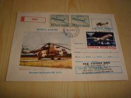 Helikopteri &amp; lentokone, 1986, Romania, ensipäiväkuori, FDC, kirjattu kirje. Katso myös muut kohteeni mm. noin 1200 erilaista amerikkalaista ensipäiväkuorta
