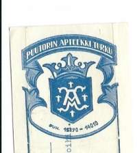 Puutorin  Apteekki,  Turku  - resepti signatuuri  1960