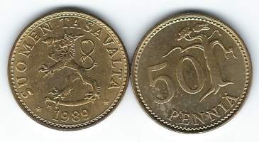 50 penniä  1989 M  ylimääräinen rengas