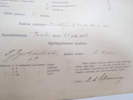 Savonlinnan Lyseo - Lukukausitodistus, 25.5.1917, Eino Johannes Silvennoinen -school certificate