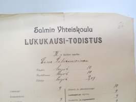 Salmin Yhteiskoulu - lukukausitodistus IV luokka - 29.5.1920, Eino Johannes Silvennoinen -school certificate