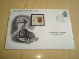 2. maailmansota, WWII, Field Marshal Rommel Dies, Natsisaksa, 50th Anniversary World War Commemorative Cover, 1944-1994, kuori + kortti, harvinaisempi versio,