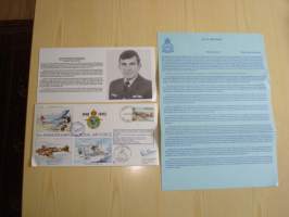 75th Anniversary of the Royal Air Force, R.A.F., 2. maailmansota, WWII, 1993, Bermuda, ensipäiväkuori, FDC + kortti, kuoressa Wing Commander Jeff Bullen,