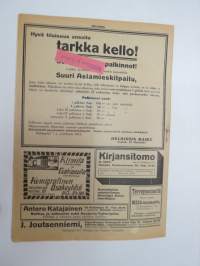 Helsingin Kaiku 1914 nr 9, sis. mm. seur. artikkelit / kuvat / mainokset; Kannen vinjettikuvitus Toivo Vikstedt, Taidetakomo Koru - Walaistuskappaleita, Star