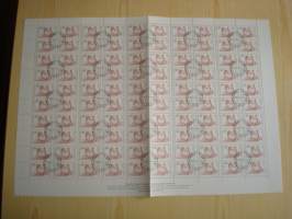 Kana, 100 postimerkin postimerkkiarkki 25:llä leimalla, Bulgaria, vuodelta 1991, hieno. Katso myös muut kohteeni mm. noin 1200 erilaista amerikkalaista