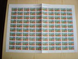 Heinäsirkka, 100 postimerkin postimerkkiarkki 25:llä leimalla, Bulgaria, vuodelta 1992, hieno. Katso myös muut kohteeni mm. noin 1200 erilaista amerikkalaista