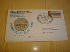 1 Deutche Mark, 1990, Itä-Saksa, DDR, ensipäiväkuori, FDC, numeroitu: 020. Katso myös muut kohteeni mm. noin 1200 erilaista amerikkalaista ensipäiväkuorta