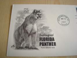 Florida Panther, 2007, USA, ensipäiväkuori, FDC, hieno. Katso myös muut kohteeni mm. noin 1200 erilaista amerikkalaista ensipäiväkuorta 1920-luvulta