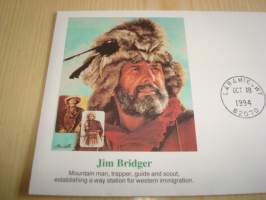 Jim Bridger, Villi Länsi, Wild West, 1994, USA, ensipäiväkuori, FDC, hieno. Katso myös muut kohteeni mm. noin 1200 erilaista amerikkalaista ensipäiväkuorta