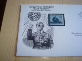 2. maailmansota, WWII, Hitler tells British to Cease Fighting, 50th Anniversary World War Commemorative Cover, 1940-1990, kuori + kortti, harvinaisempi versio,