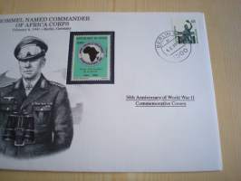 2. maailmansota, WWII, Rommel Named Commander of Africa Corps, 50th Anniversary World War Commemorative Cover, 1941-1991, kuori + kortti, harvinaisempi versio,