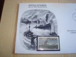 2. maailmansota, WWII, Battle of Narvik, 50th Anniversary World War Commemorative Cover, 1940-1990, kuori + kortti, harvinaisempi versio, hieno. Katso myös muut