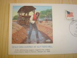 Gold Discovered at Sutter´s Mill, kultakuume, Gold Rush, California, 1979, USA, ensipäiväkuori, FDC + kortti, harvinaisempi versio, hieno. Katso myös muut