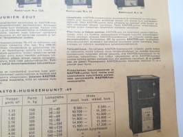 Kastor-huoneenuunit 1949 -myyntiesite / heating oven brochure