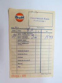 Gulf - Osuuskauppa Keula, Rauma, Huoltoasema 1, huoltoasemakuitti 8.10.1967 -receipt