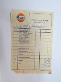 Gulf - Osuuskauppa Keula, Rauma, Huoltoasema 1, huoltoasemakuitti 26.2.1967 -receipt