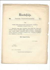 Kiertokirje N:o 1 Suomen Postihallitukselta 10.1.1896 - Kielto postivirkamiehille sanomalehtien levittämisestä... /Postihallitus oli vuosina 1881–1927