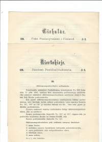 Kiertokirje N:o 2 Suomen Postihallitukselta 15.1.1896 - Kielto postivirkamiehille sanomalehtien levittämisestä...Sähköpostiosoitukset .../Postihallitus oli