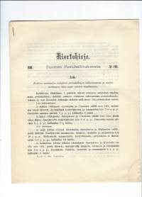 Kiertokirje N:o 8  Suomen Postihallitukselta 20.3.1896 - Nykyisten postikulkujen lakkauttaminen ja uusien asettaminen luettelo ...  /Postihallitus oli vuosina