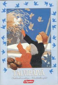 Talvipäivä suklaarasia Rudolf Koivu &quot;Joulusanomia lapsille kansikuva 1935    - tyhjä tuotepakkaus 28x19x2,5  cm