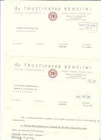 TB Trustivapaa Bensiini Oy Helsinki 1958  - firmalomake