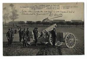 Artillerie Lourde de Campangne Le Canon Rimailho /  tykki - sotilaspostikortti postikortti kulkenut nyrkkipostissa